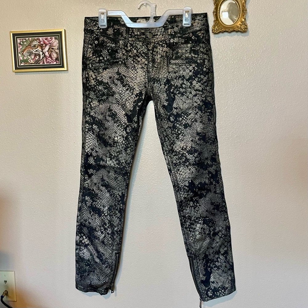 Free People Women’s Metallic Python Print Skinny … - image 1